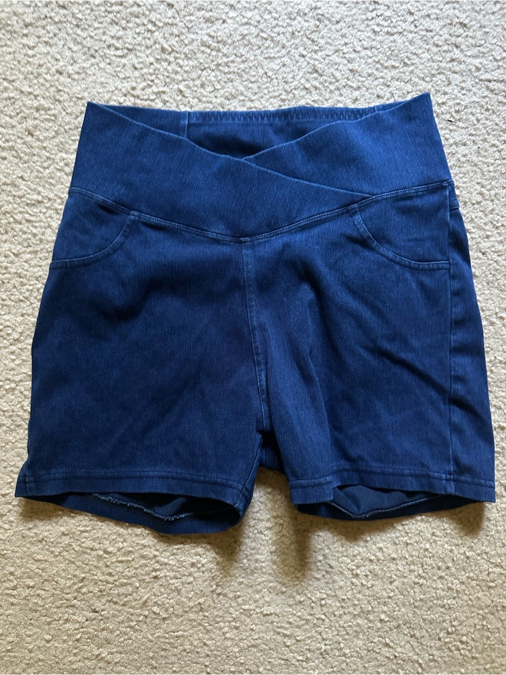 Women’s High-Rise Navy Cross-Front Jean Shorts